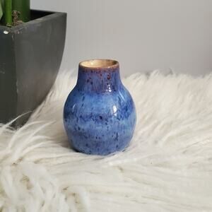 Small Blue Glazed Stoneware Hand Thrown Vase